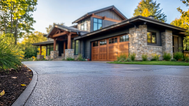Residential driveway with beautiful home